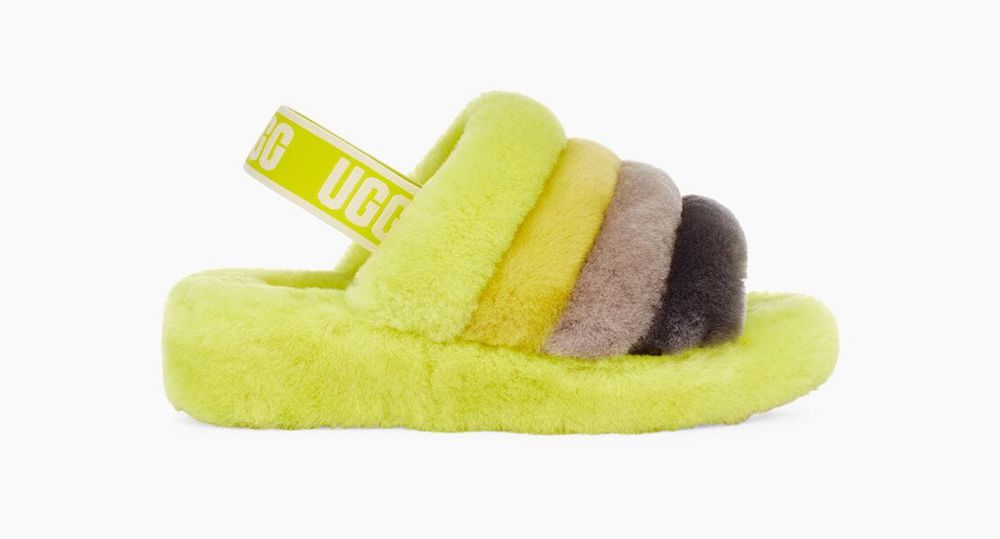 Ugg Fluff Yeah - Womens Slides - Fluorescent Green - NZ (9436WNDGE)